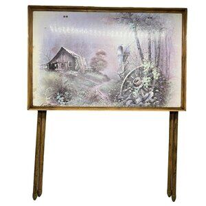 vintage tv trays  set of 4  tray top painting  farmhouse  barn mailbox  READ